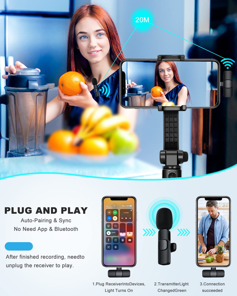[AUSTRALIA] - ponovo Wireless Lavalier Microphone Compatible with iPhone, Lapel Clip-on Mic for Phone Video Recording TikTok YouTube Live Stream Vlog(NO App/Bluetooth Needed) 