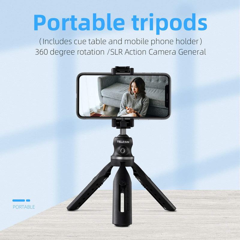 Camera Tripod, Portable Phone Stand Tripod 360 Degree Rotation with Phone Holder Cold Shoe Mount for iPhone Samsung Canon Nikon Sony GoPro Video Vlogging Live Streaming Tripod B