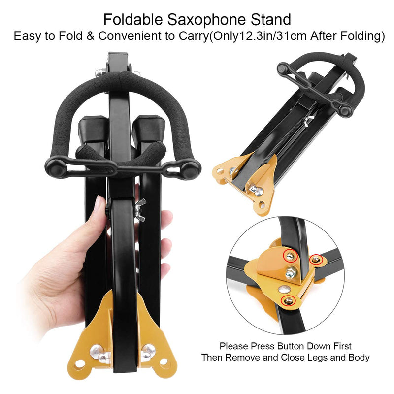 Eison Saxophone Stand Foldable Alto/Tenor Sax Stand Saxophone Bracket Sax Holder Adjustable Triangle Base with Sax Strap and Clean Cloth
