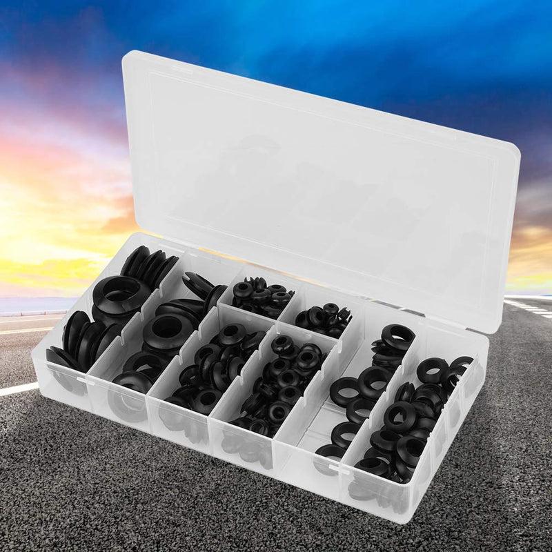 200Pcs Rubber Grommet Set Eyelet Ring Gasket Assortment Electrical Conductor Gasket Sealing Ring with See-Through Organizer Case