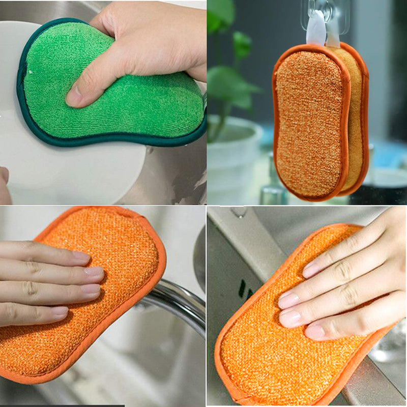 Microfiber Kitchen Scrub Sponge, YOUYOUTE 6 Pack Dual Action Washing Up Sponge Cleaner Heavy Duty Scouring Pads Reusable Household Cleaning Washable sponges Non-Stick Non-Scratch Natural Color 6 Pack Natural Color