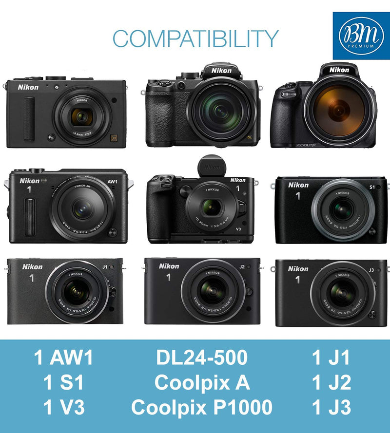 BM Premium EN-EL20, EN-EL20A Battery and Battery Charger for Nikon Coolpix P950, P1000, DL24-500, Coolpix A, 1 AW1, 1 J1, 1 J2, 1 J3, 1 S1, 1 V3 Digital Camera