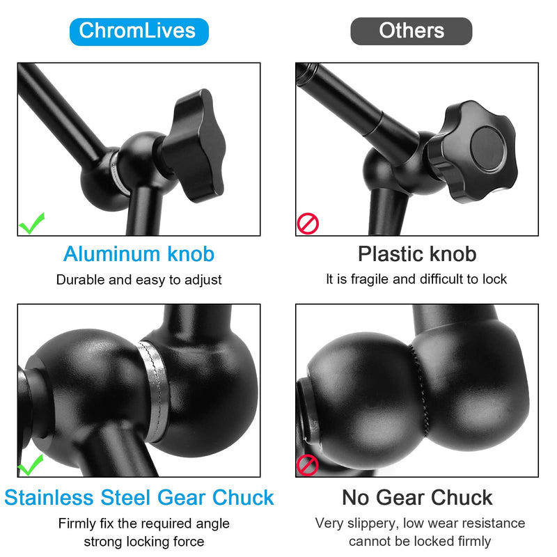 Magic Arm Camera Clamp,ChromLives Adjustable 11" Articulating Arm Camera Mount with Super Clamp W/ 1/4" and 3/8" Thread for DSLR Camera Rig/LCD Monitor/LED Lights/Flash Light Magic Arm Camera Clamp