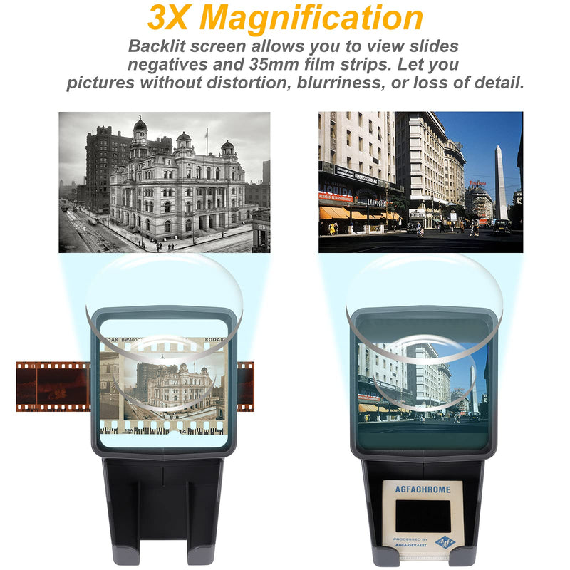 Slide Viewer, 3X Magnification and LED Lighted Illuminated Viewing for Slides and 35mm Film Negatives, USB Powered Cable Included