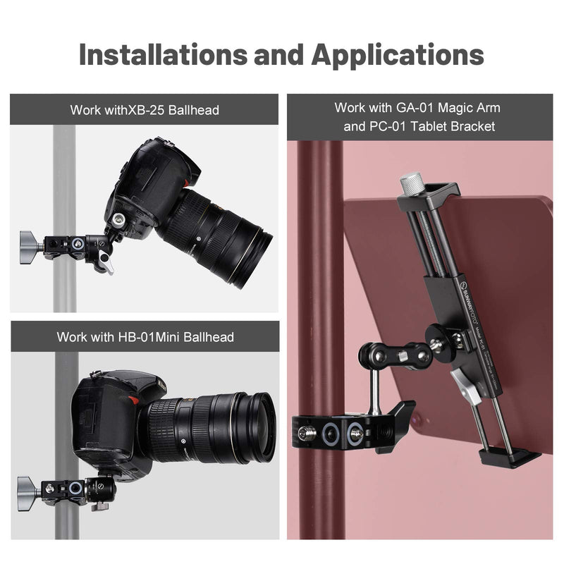 SUNWAYFOTO CC-02 Super Clamp on Tripod 1/4 and 3/8 Thread Camera Mount Clamps