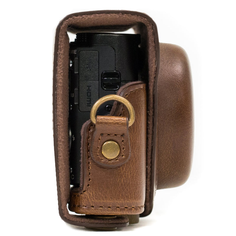 MegaGear Ever Ready Leather Camera Case Compatible with Sony Cyber-Shot DSC-RX100 VI, DSC-RX100 V, DSC-RX100 IV, DSC-RX100 III Dark Brown