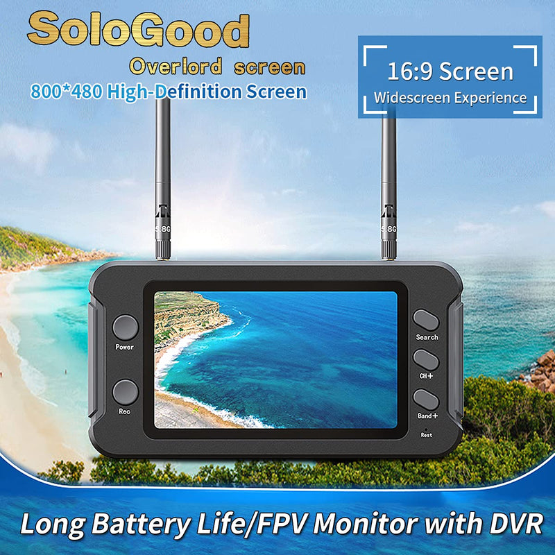 SoloGood 4.3" FPV Monitor with DVR 40CH 800 x 480 IPS Display Receiver Built in Battery 5.8Ghz for RC Multicopter FPV Drone Parts.