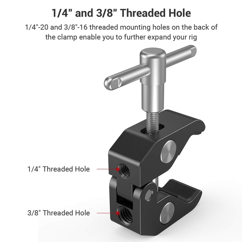 SMALLRIG Super Clamp with 1/4 and 3/8 Thread for Cameras, Lights, Umbrellas, Hooks, Shelves, Plate Glass, Cross Bars, etc - 735