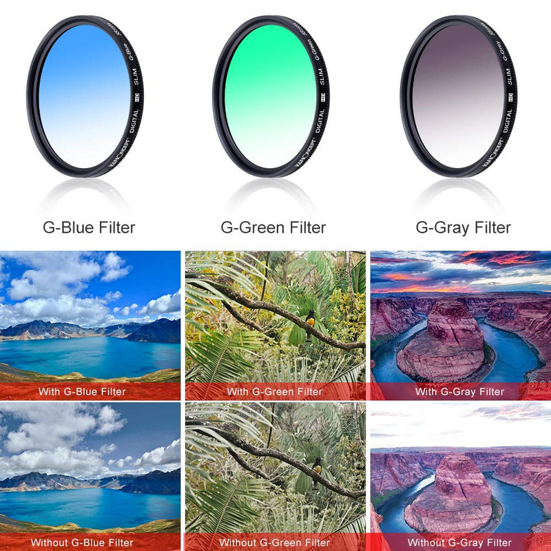 [AUSTRALIA] - K&F Concept 58mm UV CPL FLD Graduated Filter Lens Accessory 9pcs Filter Kit UV Protector Circular Polarizing Filter + Microfiber Lens Cleaning Cloth + Petal Lens Hood + Filter Bag Pouch 