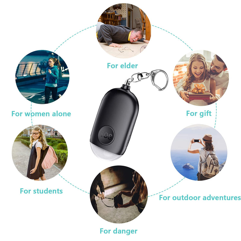 Safe Sound Personal Alarm - 130dB USB Rechargeable Keychain Alarm Self Defense Security Alarm with Mini Emergency LED Light for Women Kids Elderly Black