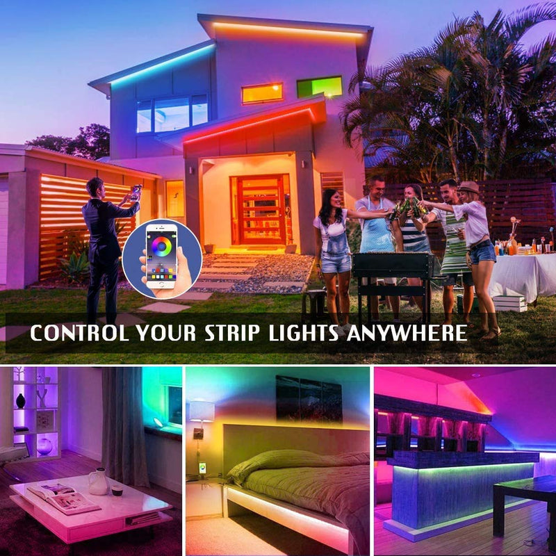 [AUSTRALIA] - Bluetooth LED Strip Lights 32.8ft with App Control, Music Sync LED Light Strips Waterproof, Flexible Color Changing RGB Tape Lights with Remote SMD5050 300LEDs Neon Bar Lights for Bedroom Room Party 