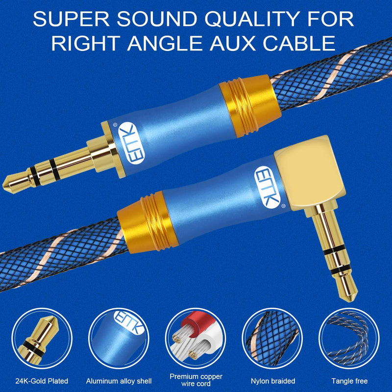 [AUSTRALIA] - 90 Degree Right Angle Aux Cable - [24K Gold-plated,Sound Quality]EMK Audio Stereo Male to Male Cable for Laptop, Tablets, MP3 players,Car/Home Aux Stereo, Speaker or More (4Ft/1.2Meters) 4Ft/1.2Meters 