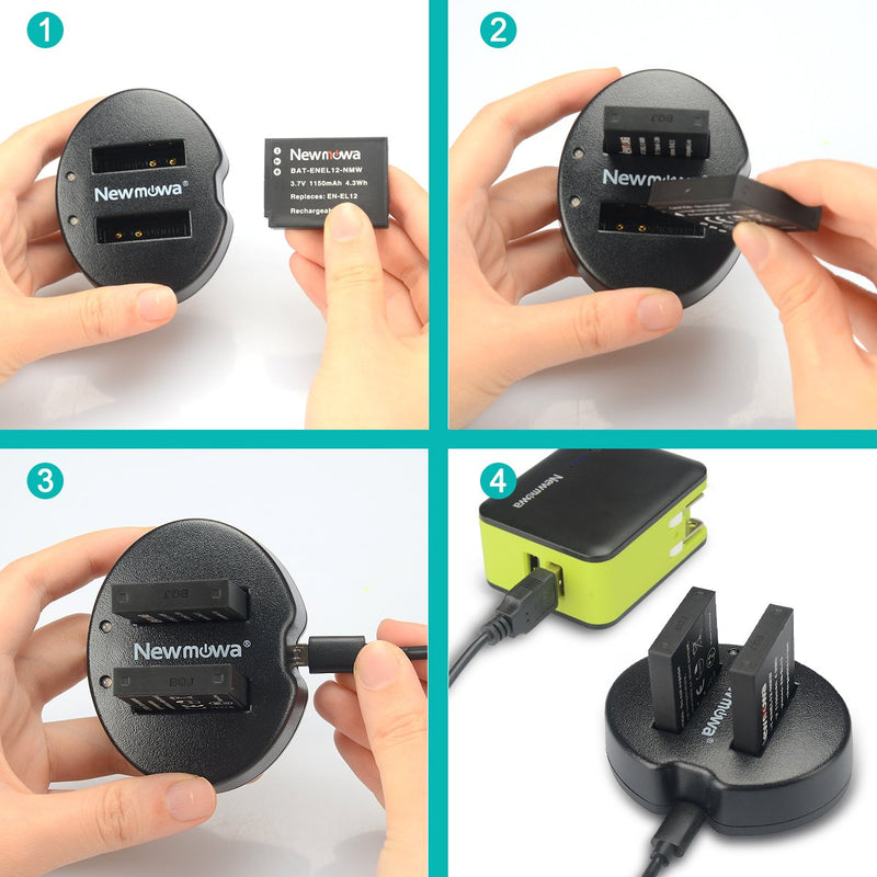 EN-EL12 Newmowa Replacement Battery (2-Pack) and Dual USB Charger for Nikon EN-EL12 and Nikon Coolpix AW100 AW100s AW110 AW110s AW120 P330 P340 S310 S70 S610 S620 S630 S640 S800c S1100pj S1200pj