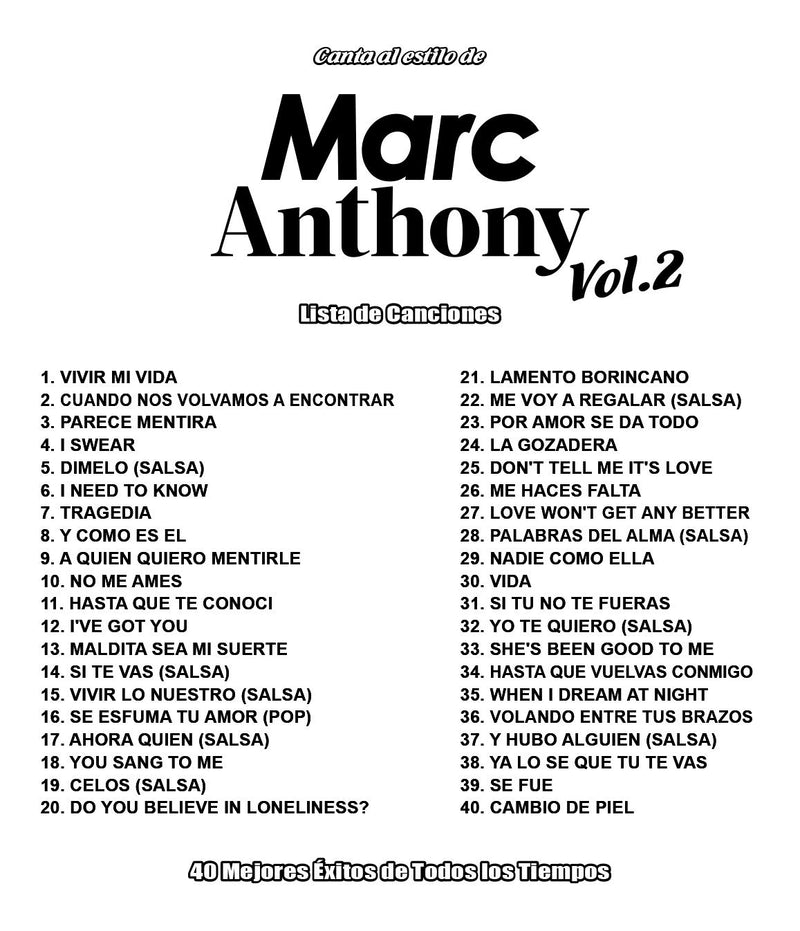 Karaoke Marc Anthony Vol. 2 DVD 40 Best Songs Ever