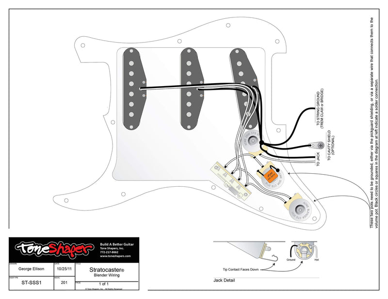 ToneShaper Guitar Wiring Kit, For Fender Stratocaster, SSS1 (Blender Wiring)