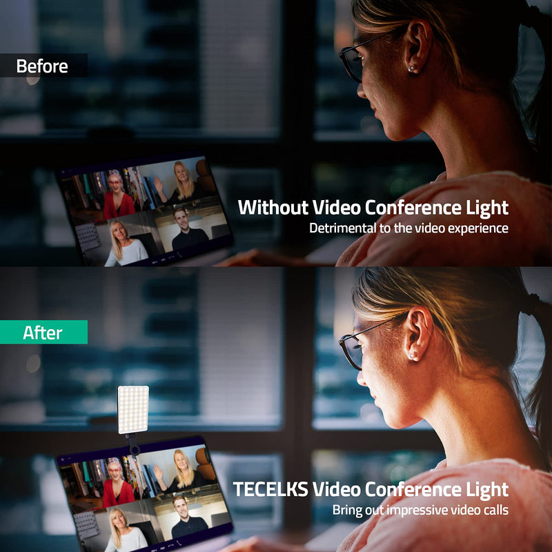 TECELKS Video Conference Lighting, 10 Levels Dimmable Video Light for Computer, Webcam Lighting for Zoom Call, Remote Working, Distance Learning, Live Streaming, Self Broadcasting, Selfie, Makeup Black
