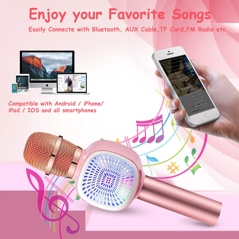 [AUSTRALIA] - Kids Karaoke Microphone,ANYOUG Wireless Bluetooth Microphone with LED Lights,Magic Sing Voice Changer,Portable Karaoke Microphone Speaker Singing Machine for Christmas Birthday Gift Party Pink Rose Gold 