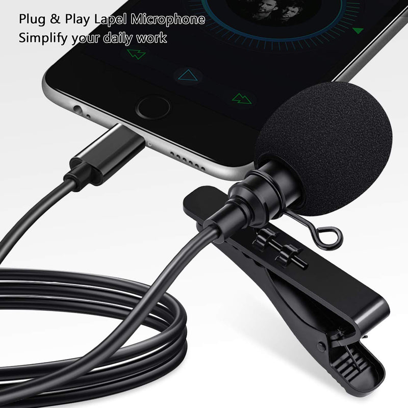 YOTTO USB Type-C Lavalier Microphone for Android, Omnidirectional Condenser USB-C Clip on Lapel Microphone for YouTube, TikTok, Interview, Livestream, Video, Recording with USB-B Adapter(19.5ft)