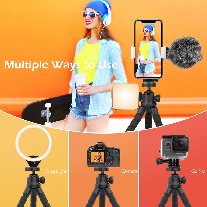 Aureday Cell Phone Tripod, Flexible Mini Tripod with Remote and Cold Shoe, Small Tripod Stand for Video Recording, Vlogging, Compatible with Microphones,Cellphone,Camera,Gopro