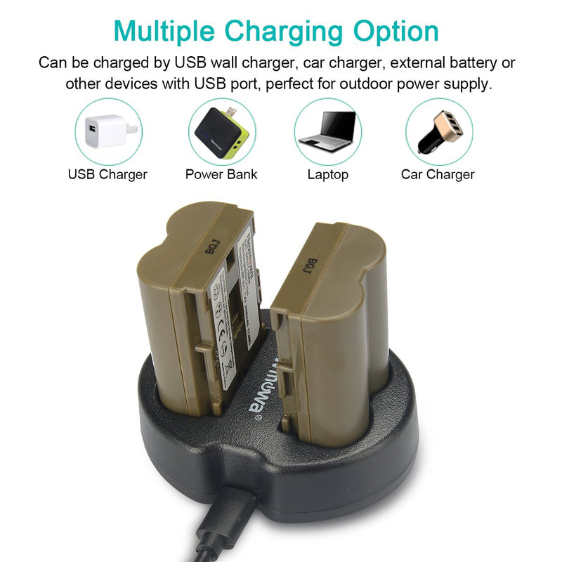 Newmowa BP-511 Replacement Battery(2-Pack) and Dual USB Charger for Canon EOS 5D, 50D, 40D, 20D, 30D, 10D, Digital Rebel, D60, 300D, D30