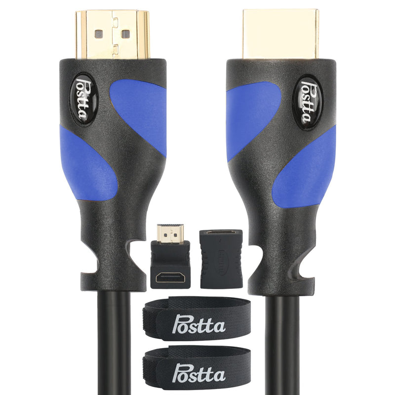 HDMI Cable 40 Feet Postta Ultra HDMI 2.0V Cable with 2 Piece Cable Ties+2 Piece HDMI Adapters Support 4K 2160P,1080P,3D,Audio Return and Ethernet 40FT Blue