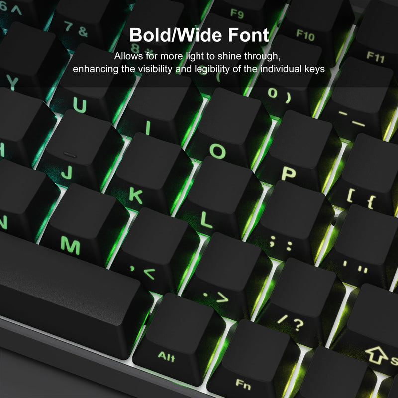 PBT Keycaps - Side Print Keycap Set, Double Shot Shine Through Custom Keycaps, Black Keycaps OEM Profile 136 Keys, Minimalist Style Phantom Keyboard Keycap for Mechanical Keyboards