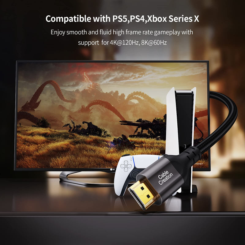 HDMI Cables, CableCreation 8K HDMI 2.1 AM to AM Cable (48Gbps, 8K/60Hz) - 6.6 Feet, HDMI for PS4, eARC HDR HDCP 2.2 2.3 with PS5 PS4, Xbox Series X, MacBook Pro 2021, Roku TV, Sony TV, Samsung TV 6.6ft Dark Grey