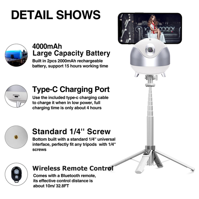 [AUSTRALIA] - iyesku Auto Face Tracking Tripod 360 Rotation, Youtube Starter Influencer Vlogging Kit Moving Tripod for iPhone Content Creator Essentials AI Auto Tracking Phone Holder Tiktok 360 Camera Stand (White) White 
