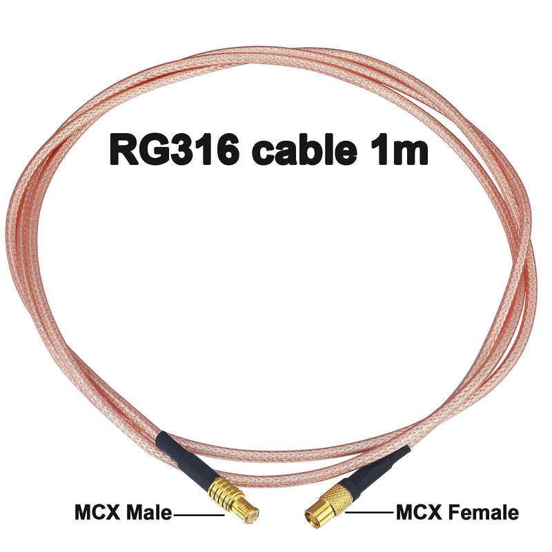 Pack of 2 MCX Male Antenna Connector to MCX Female Adapter Extension Cable Pigtail RG316 1M