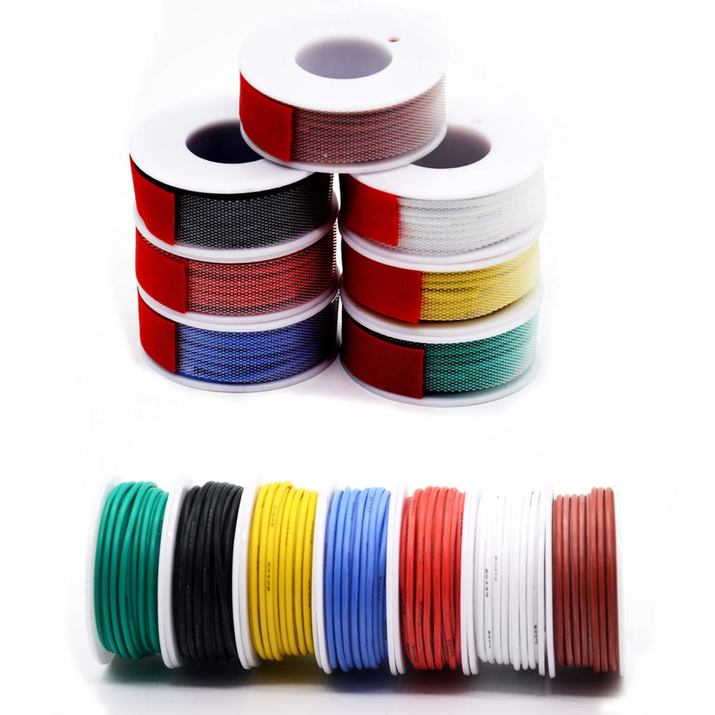 20awg Silicone Electrical Wire Cable 7 Colors (23ft Each) 20 Gauge Hookup Wires kit Stranded Tinned Copper Wire Flexible and Soft for DIY 20awg-Stranded