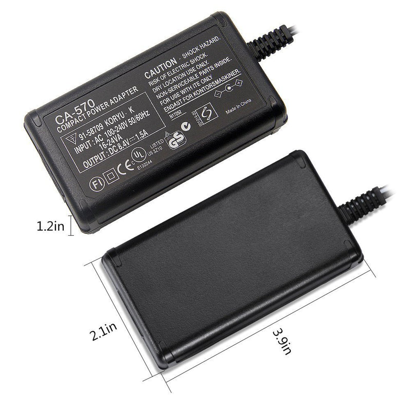 CA-570 AC Adapter Charger Compatible Canon FS21 FS22 FS200 FS300 XA25 XA10 VIXIA HF10 HF11 HF20 HF100 HF200 HF M31 HF S10 HG20 HG21 HG30 HR10 HV10 HV20 HV30 XA10 ZR80 ZR85 ZR90 ZR100 ZR200 300 400