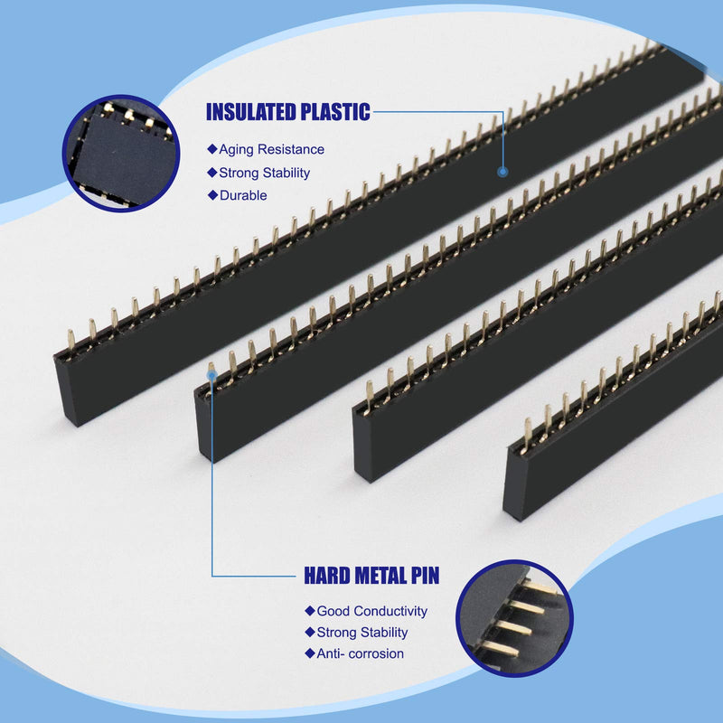 LARSEBEI 120Pcs 2.54mm Straight Single Row PCB Board Female Pin Header Socket Connector Strip Assortment Kit for Arduino Prototype Shield(Single Row)