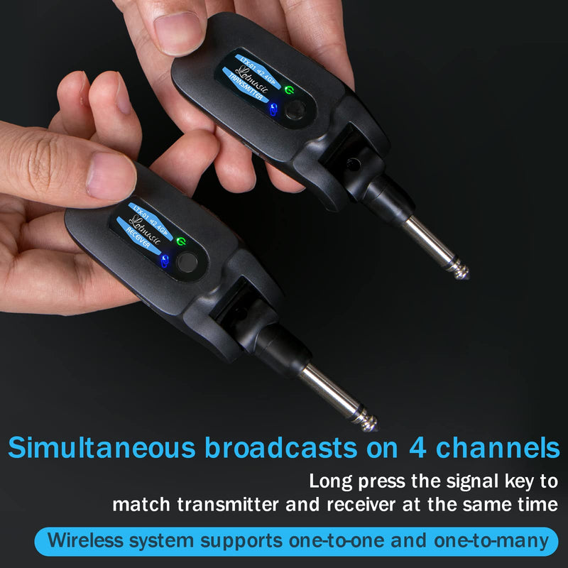 2.4GHZ Wireless Guitar System, Rechargeable Digital Wireless Guitar Transmitter Receiver with 4 Channels and Over 10 Hours Long Battery Life for Electric Guitar Bass Blue