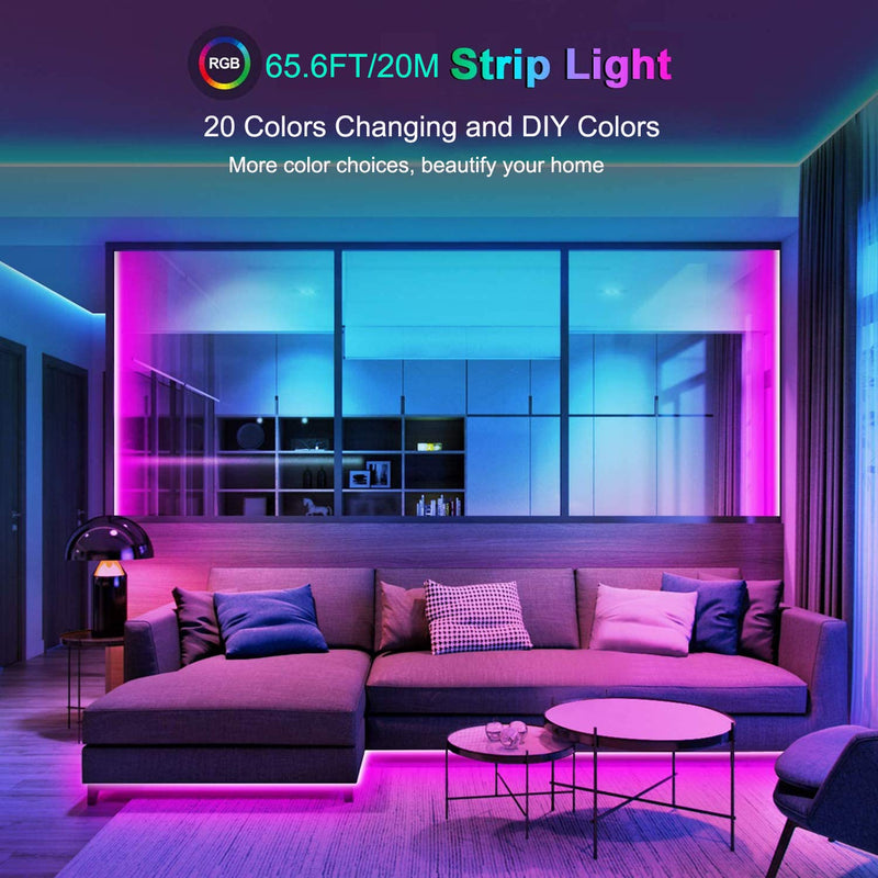 [AUSTRALIA] - 65.6ft/20M LED Strip Lights, 5050 SMD Color Changing Light Strip with Remote, 600LEDs Bright RGB LED Lights, for Bedroom, Kitchen, Party,DIY Home Decoration(4X16.4ft) 