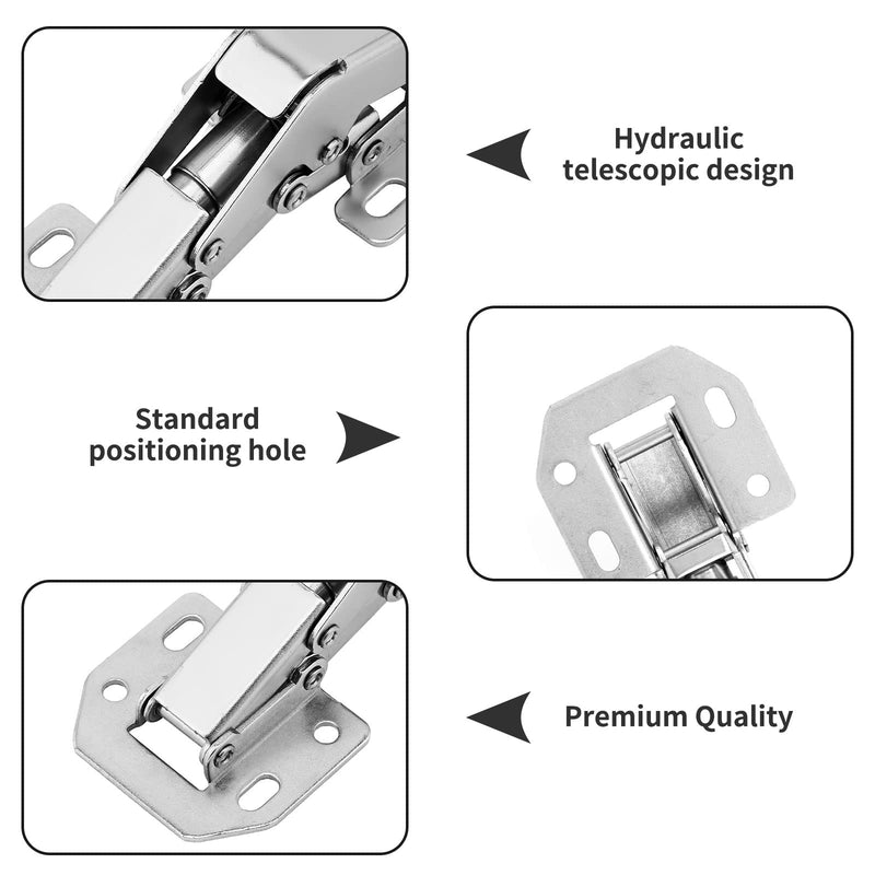 4 Pcs Soft Close Damping Hinges, Concealed Kitchen Cabinet Hinges, Frameless Hidden Hinges for Cupboard Door, Easy Installation Surface Mount Hinges with 32pcs Stainless Steel Screws, 90 Degree