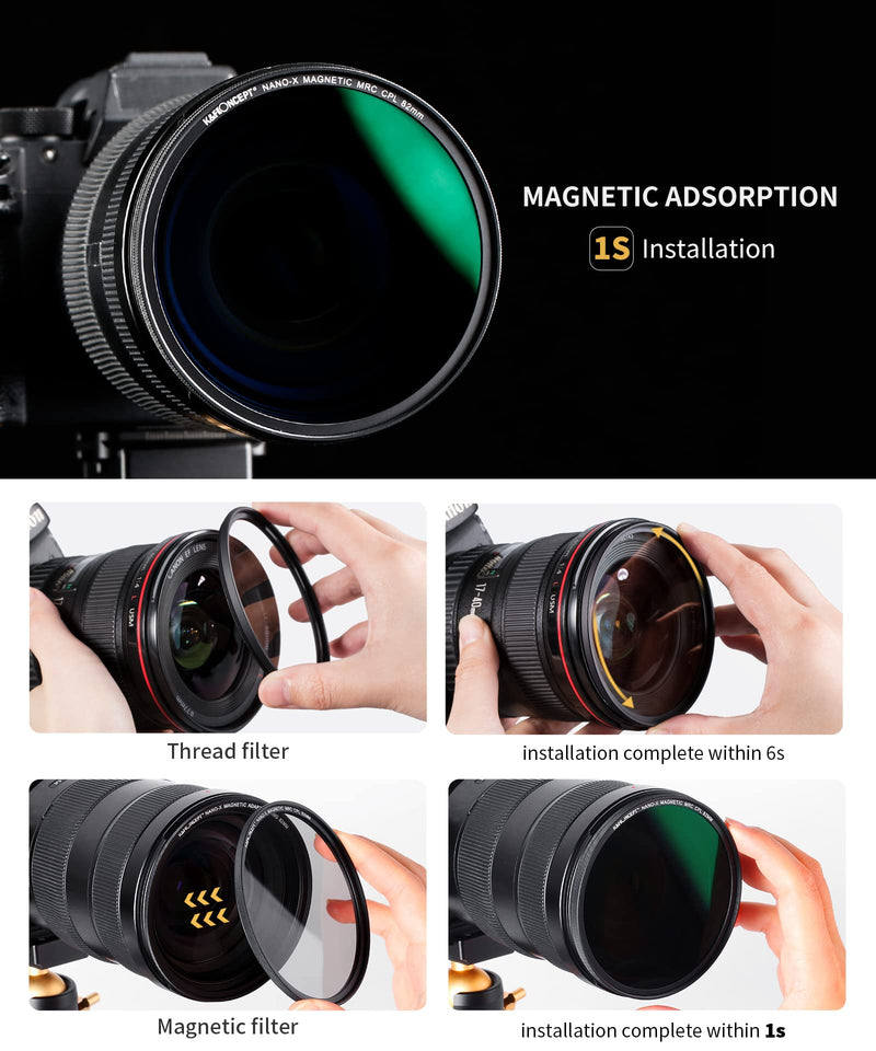 58mm Circular Polarizers Filter, K&F Concept Magnetic 58mm Circular Polarizing Filter Kit (Magnetic CPL Filter + Adapter Ring + Lens Cap) -28 Multi-Layer Coatings (Nano-X Series)