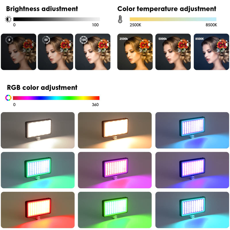 Teyeleec 5000mAh Colorful RGB On Camera LED Video Light Alloy Shell Digital Camera Photography Zoom Fill Light Mini Tripod USB-C Fast Charging Portable Charger External Battery Pack