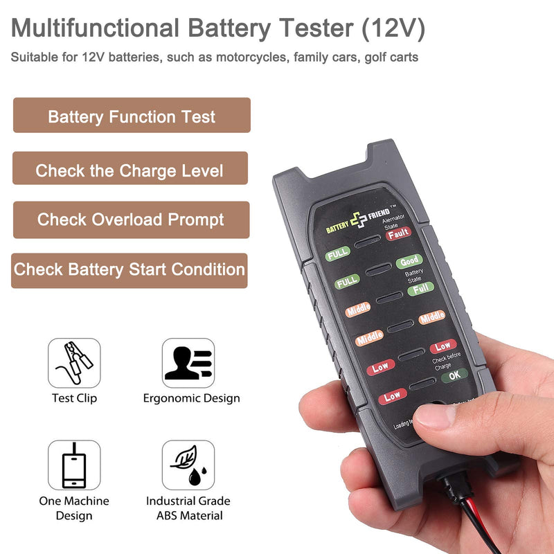 VinTeam Car Battery Tester 12V 6 LED Display Digital Alternator Tester, Multi Functions Tester for Car Motorcycle