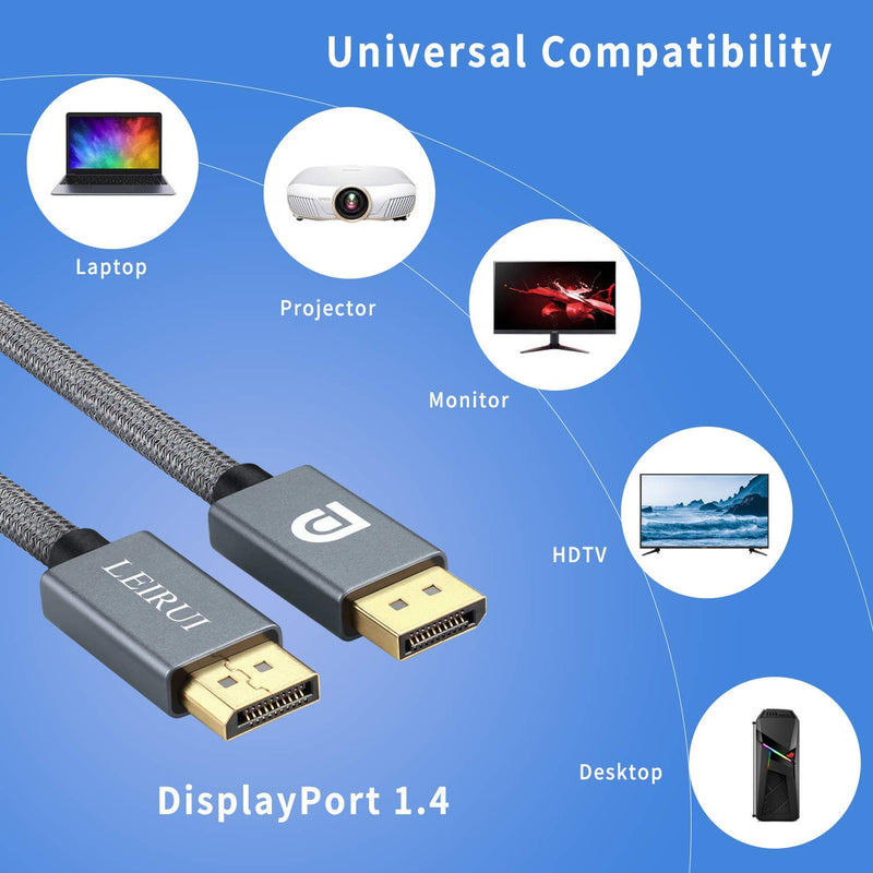 LEIRUI DisplayPort Cable 10 Feet, DP 1.4 Cable 8K@60Hz,4K@144Hz, DisplayPort to DisplayPort Nylon Braided Cord, HBR3, 32.4Gbps, HDP, HDCP 2.2, Compatible with Gaming Monitor Cable, Laptop PC TV, etc