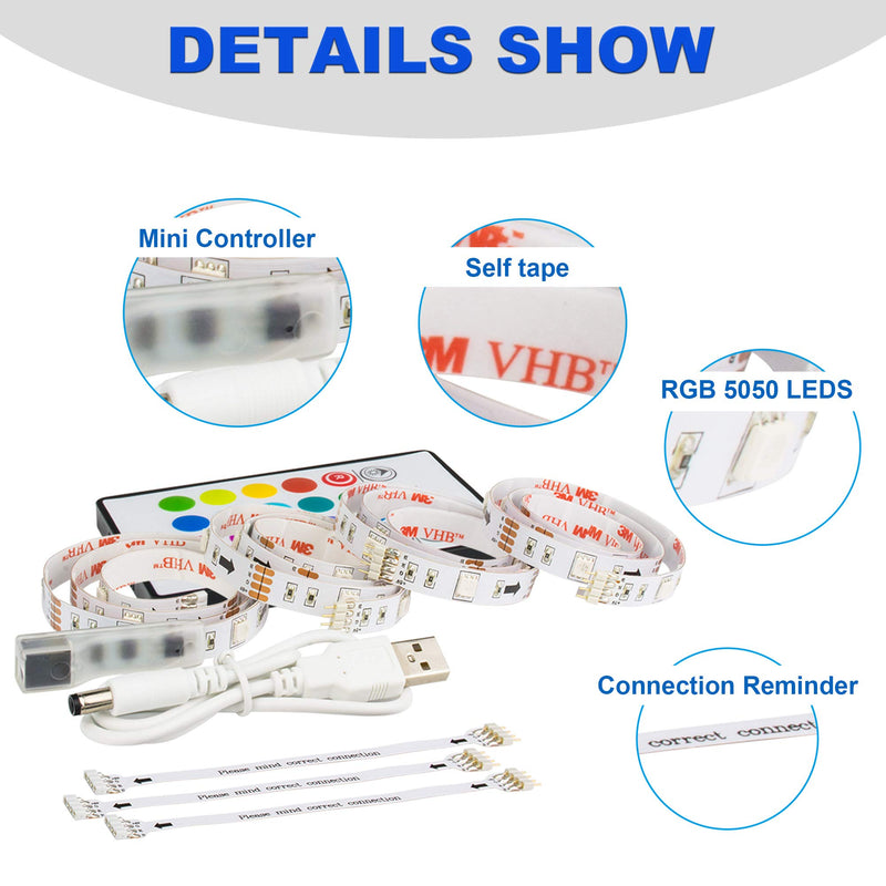 [AUSTRALIA] - PANGTON VILLA Led Strip Lights 6.56 Feet for 40-60 Inch TV Usb Backlight Kit with Remote Rgb 16 Colors Bias Mood Lamp for Bedroom, Room Hdtv 