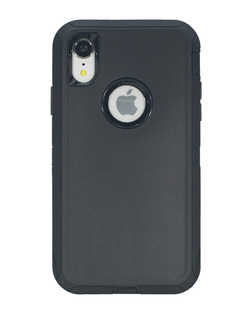 Hand-e Muscle Series Holster Case for Apple iPhone XR // Triple Layer Heavy Duty Protection (Defender) Carrying Belt Clip & Kickstand // Drop-Shock-Proof – Black/Black Black / Black