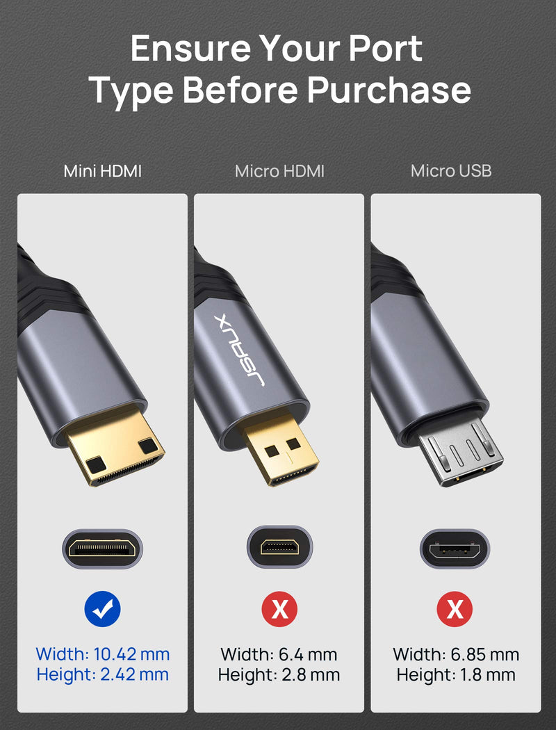 [AUSTRALIA] - Mini HDMI to HDMI Cable 6.6FT, JSAUX [Aluminum Shell, Braided] High Speed 4K 60Hz HDMI 2.0 Cord, Compatible with Camera, Camcorder, Tablet and Graphics/Video Card, Laptop, Raspberry Pi Zero W -Grey Grey 