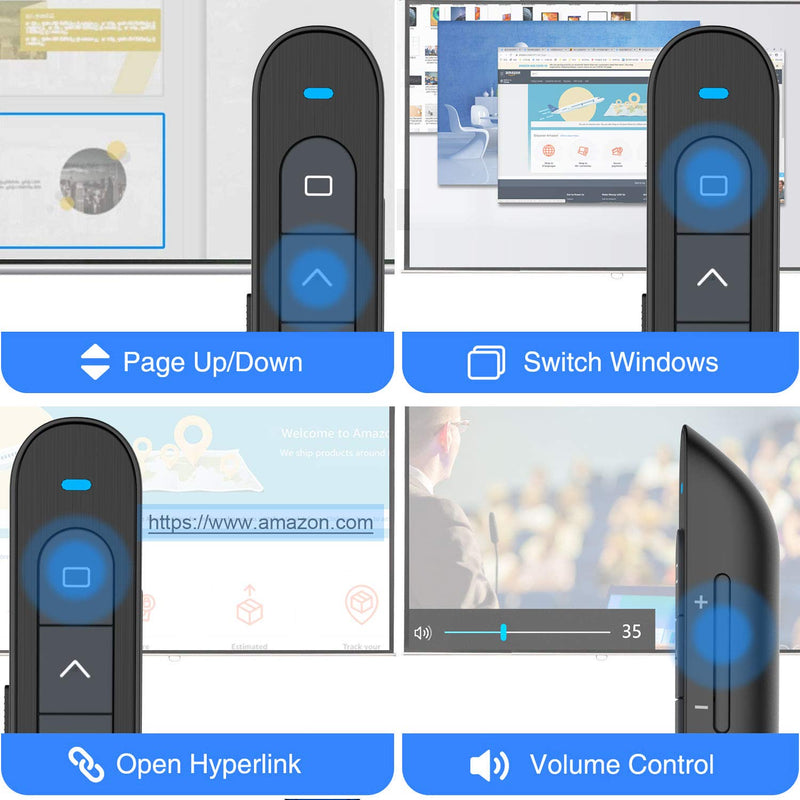 Wireless Presenter Rechargeable, NORWII N76 Presentation Remote for Powerpoint Presentation Clicker 330FT, Slide Advancer Support Volume/Hyperlink/Key-Customized