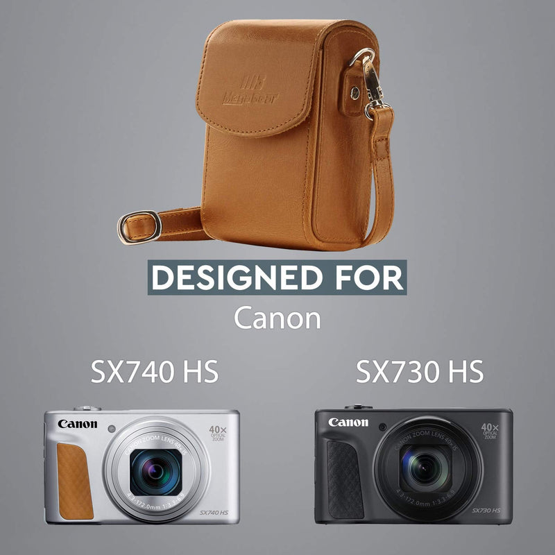 MegaGear MG1504 Canon PowerShot SX740 HS, SX730 HS Leather Camera Case with Strap - Light Brown