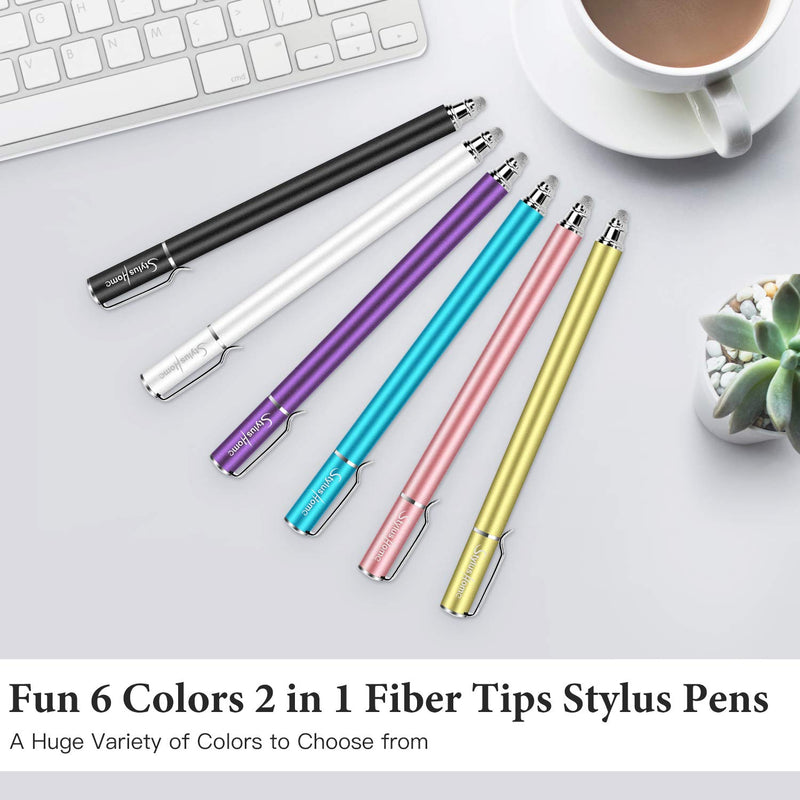 Stylus Pens for Touch Screens (6 Pcs), Sensitivity 2 in 1 Fiber Tips Capacitive Stylus with 12 Extra Replaceable Tips for iPad iPhone Tablets Samsung Galaxy All Universal Touch Screen Devices