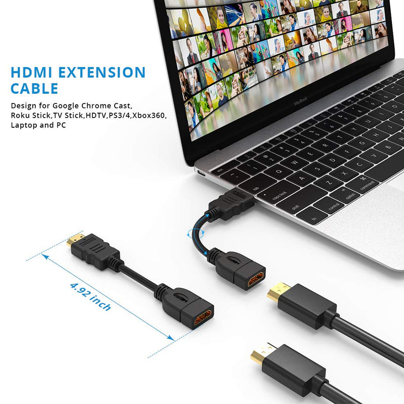 HDMI Extension Cable 2 Pack, Electop Support 4K & 3D 1080P High Speed HDMI Male to Female Extender Adapter Converter for Google Chrome Cast,Roku Stick,TV Stick,HDTV,PS3/4,Xbox360,Laptop and PC