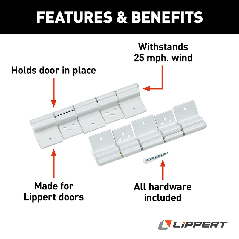 Lippert RV Entry Door Friction Hinge Kit for 5th Wheel, Travel Trailer and Motorhome White