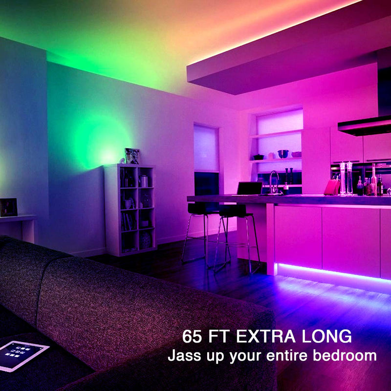[AUSTRALIA] - Phopollo Led Lights 65.6ft Long Led Strip Lights for Bedroom Color Changing Luces Led para Decoracion Habitacion RGB DIY Color Option with Power Supply and Remote 