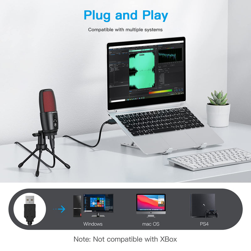 PC Microphone USB Condenser, OMOTON Podcast Mic Computer Gaming Professional Kit with Boom Arm for Studio, Recording,YouTube, Singing with Pop Filter Shock Mount for Laptop, Windows, Mac, PS4/PS5