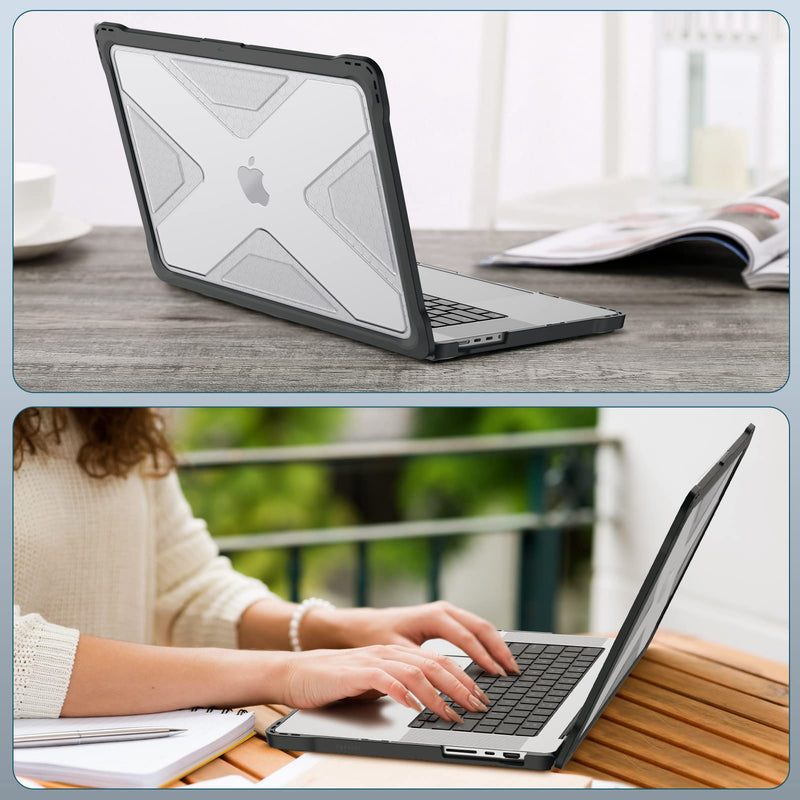 Fintie Protective Case for MacBook Pro 16 Inch Case A2485 (2021 Release) - Heavy Duty Rugged Hard Shell Case Cover with TPU Bumper for MacBook Pro 16" M1 Pro / Max Chip with Touch ID, Crystal Clear A-Crystal Clear